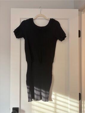 Free People Black Ribbed Short-Sleeve Mini Dress
